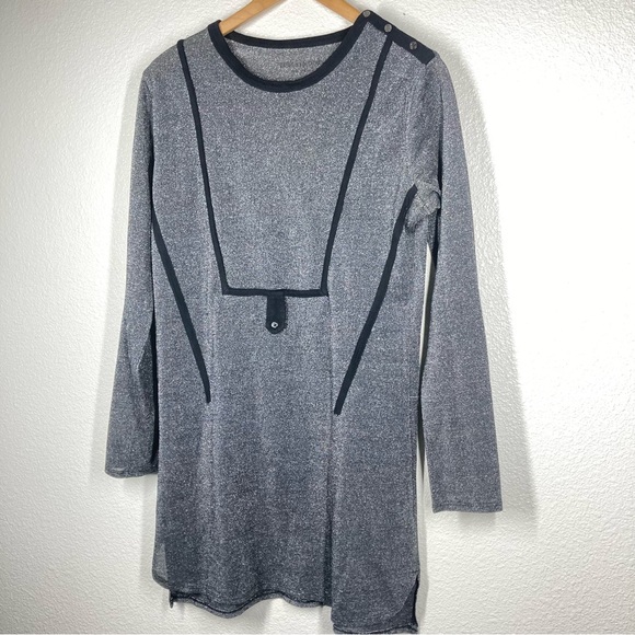 Zadig & Voltaire Metallic Shift Dress Small Crew Neck Long Sleeves Silver Black - Picture 4 of 16